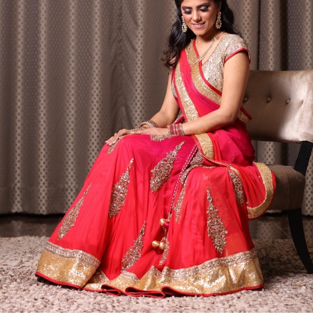 Elegant Pink, Red and Gold Lehenga
